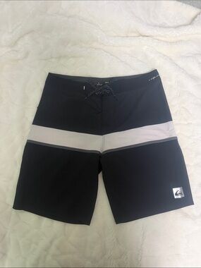 Quiksilver Men's Black Board Shorts with Gray Stripe